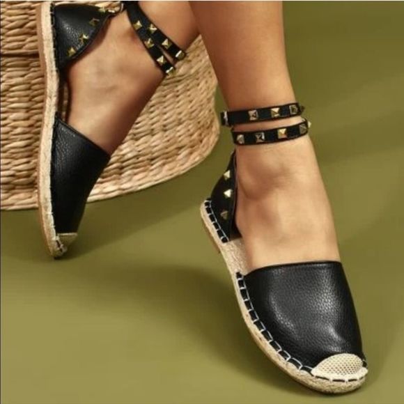 Anthropologie Shoes - ANTHROPOLOGIE MAYPOL Black Leather Gold Studded Espadrilles